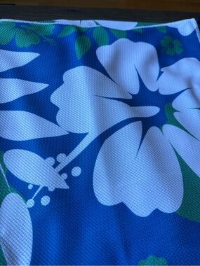 Blue Floral Beach Towel - White Hibiscus Print